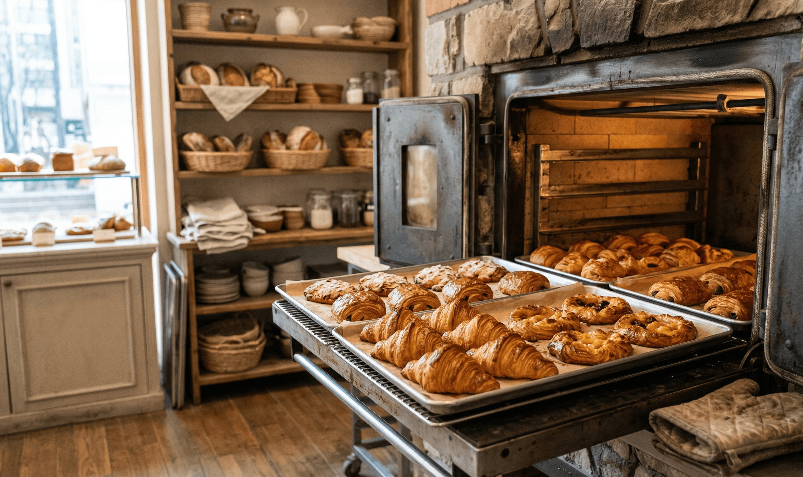 막 구워낸 빵이 먼저 보이는 장면