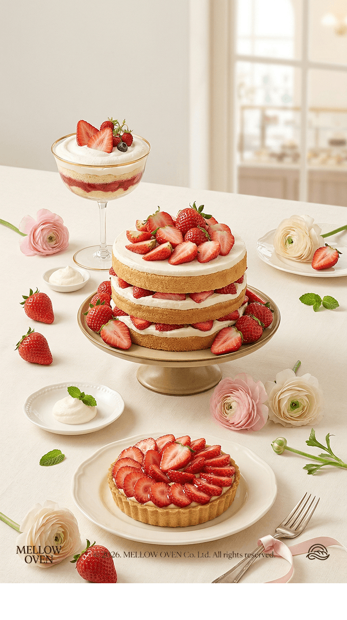 대표 도넛과 케이크, 음료가 가로형으로 연출된 베이커리 메인 이미지